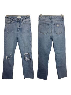 Just Black Denim Distressed Destroyed Light Wash Straight Leg Raw Hem Blue Jeans